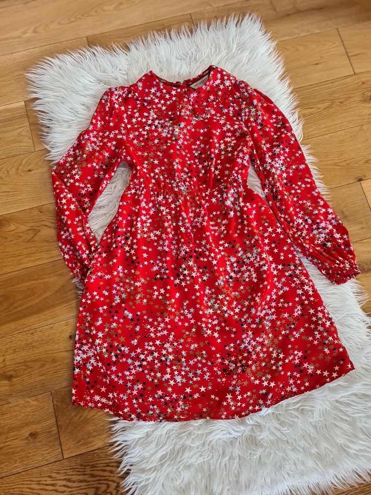 M&S XS 34 piękna czerwona sukienka babydoll z kołnierzem