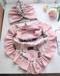 Komplet dla dziewczynki - czapka turban + chusta wiązana z falbaną