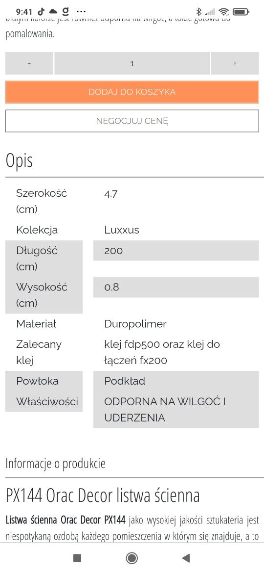 Listwa ścienna ozdobna Orac Decor px144