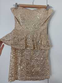 Cekinowa sukienka złota mini sylwestrowa XS/S