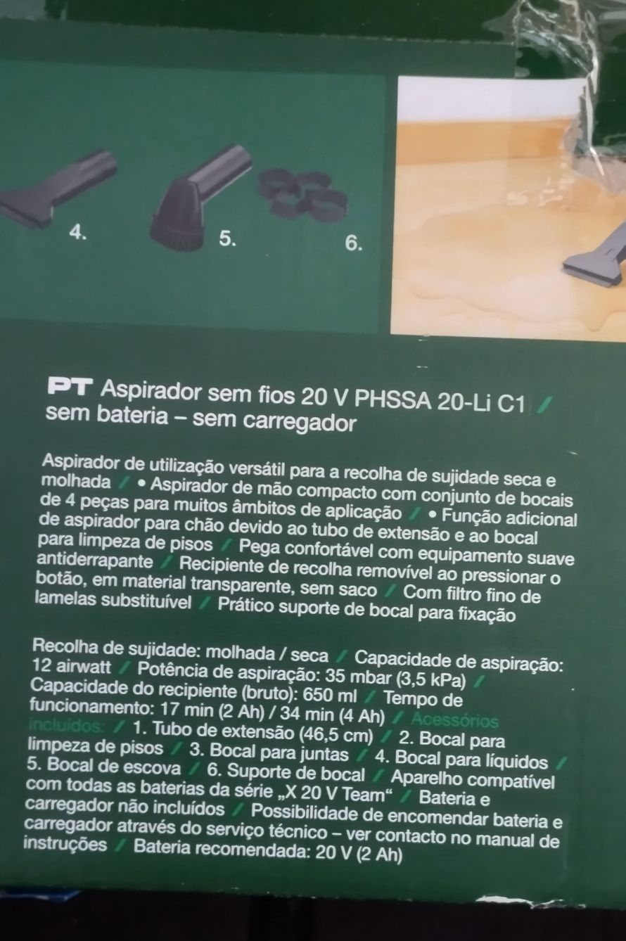 Aspirador sem fios a bateria 20V Parkside