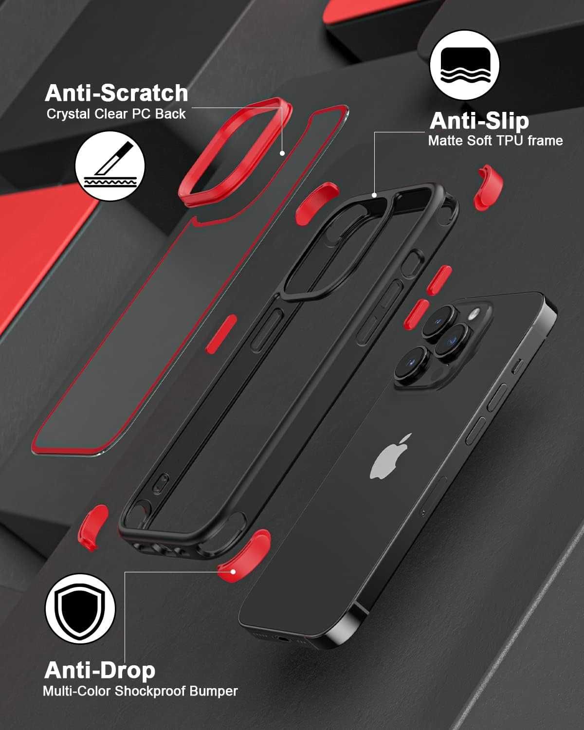 Plecki etui MobNano iPhone 14 Pro Max czarny czerwony wzmocniona ramka