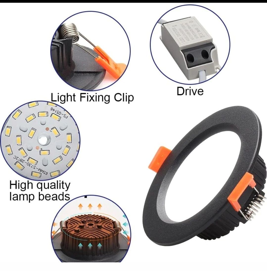 Czarna oprawa LED  wpuszczana lampa sufitowa 2 szt. 7 W 6000K