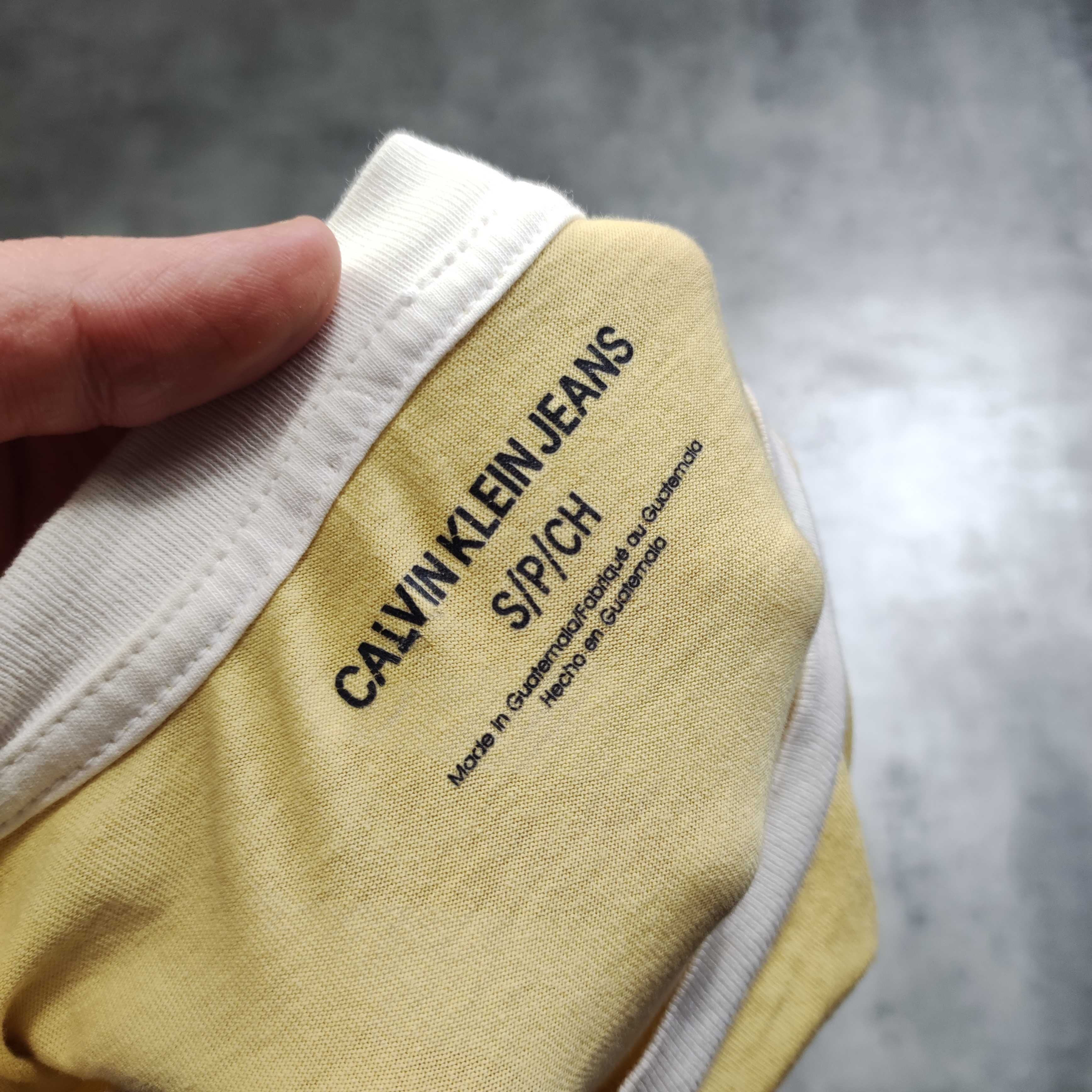 MĘSKA Koszulka Casual PREMIUM Żółta Letnia Lampas Logo Calvin Klein