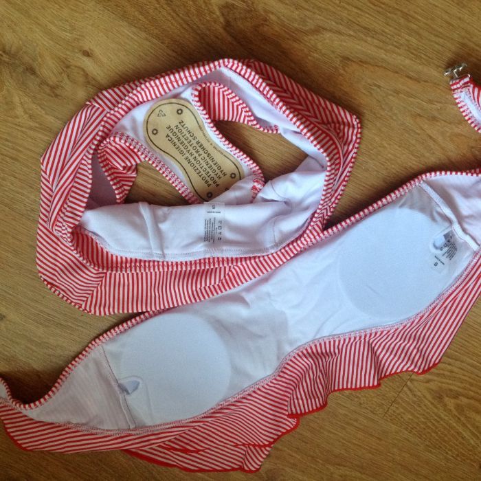 Купальник бандо с рюшами высокая талией красный плавки полоска воланы