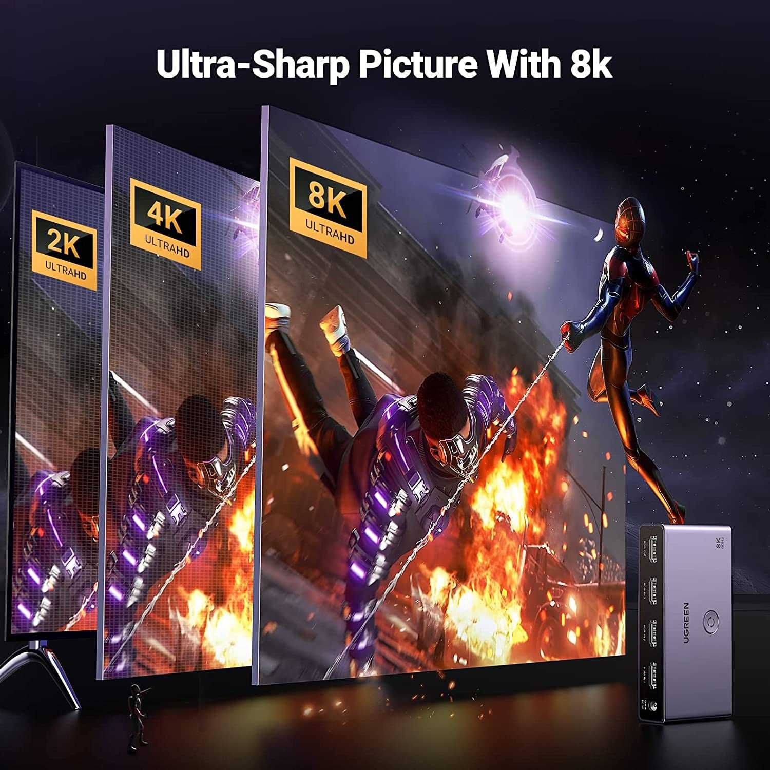 HDMI 2.1 Переключатель Коммутатор Switch 3-в-1 Ugreen 8k 60hz 4k 144hz