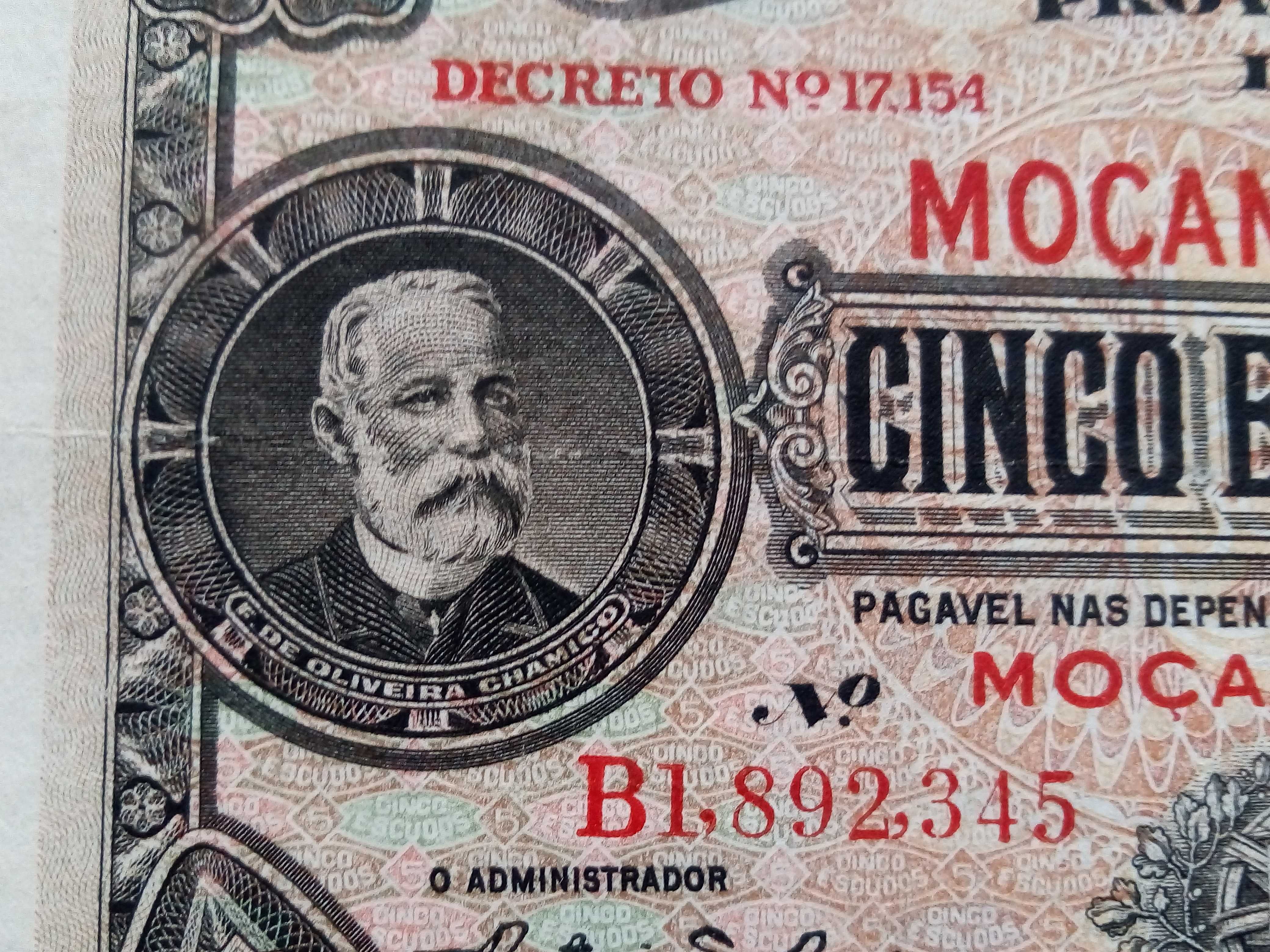 1 nota de cinco escudos (5$00) 1941 Oliveira Chamiço  Moçambique rara