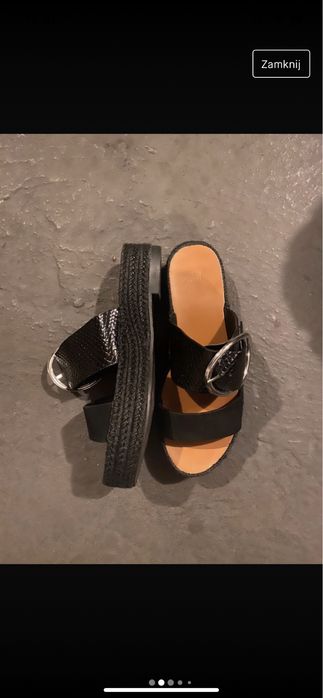 H&M klapki premium skóra zamsz cxarne 36