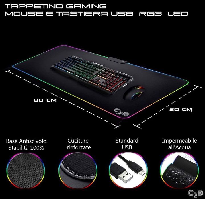 podkładka gamingowa led pod mysz xxl 80x30 cm