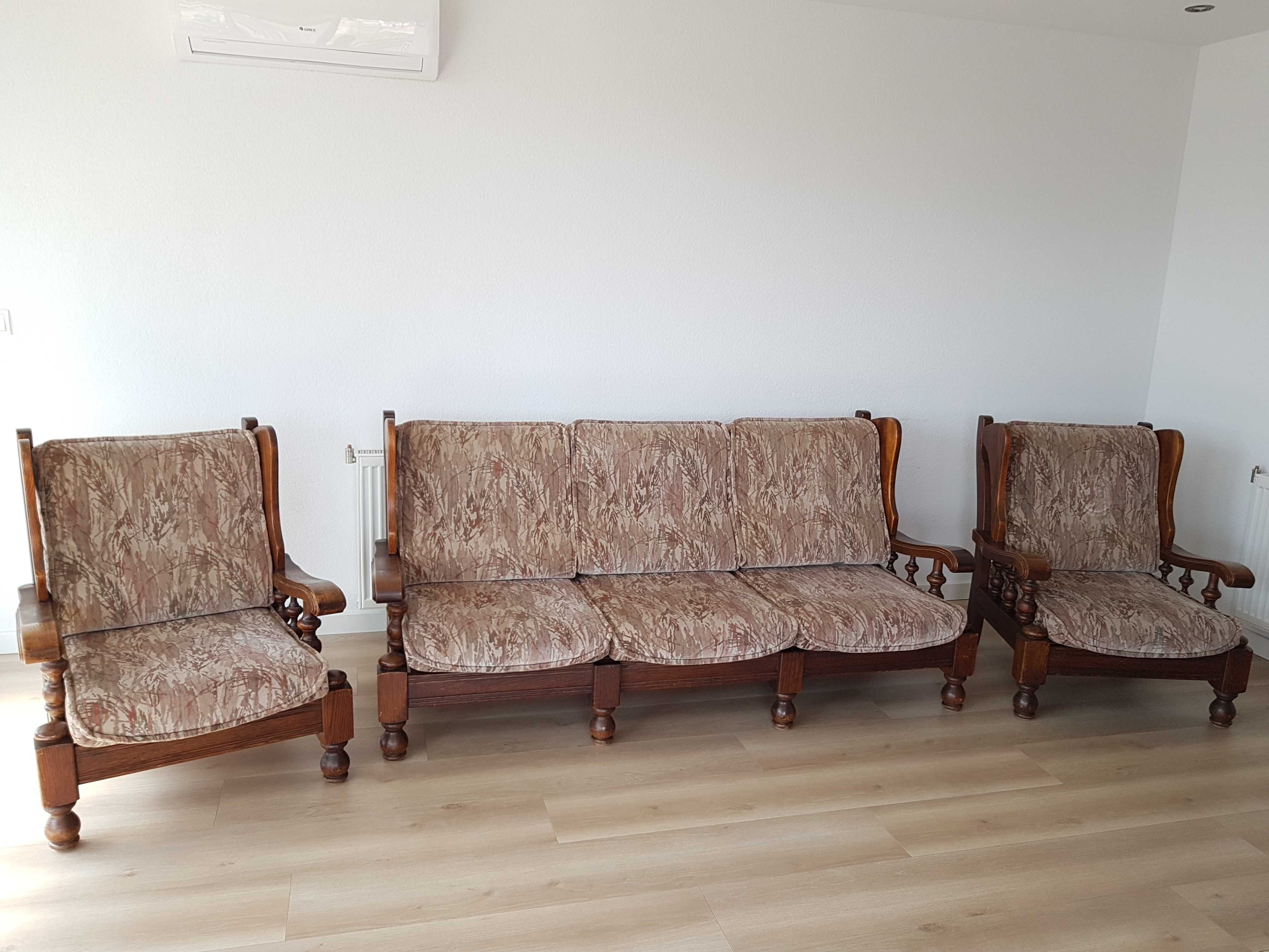 Meble wypoczynkowe dębowe Sofa i 2 Fotele Biłgoraj