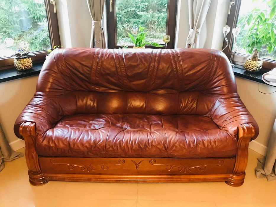 Zestaw wypoczynkowy Kanapa + 2 Fotele Skóra