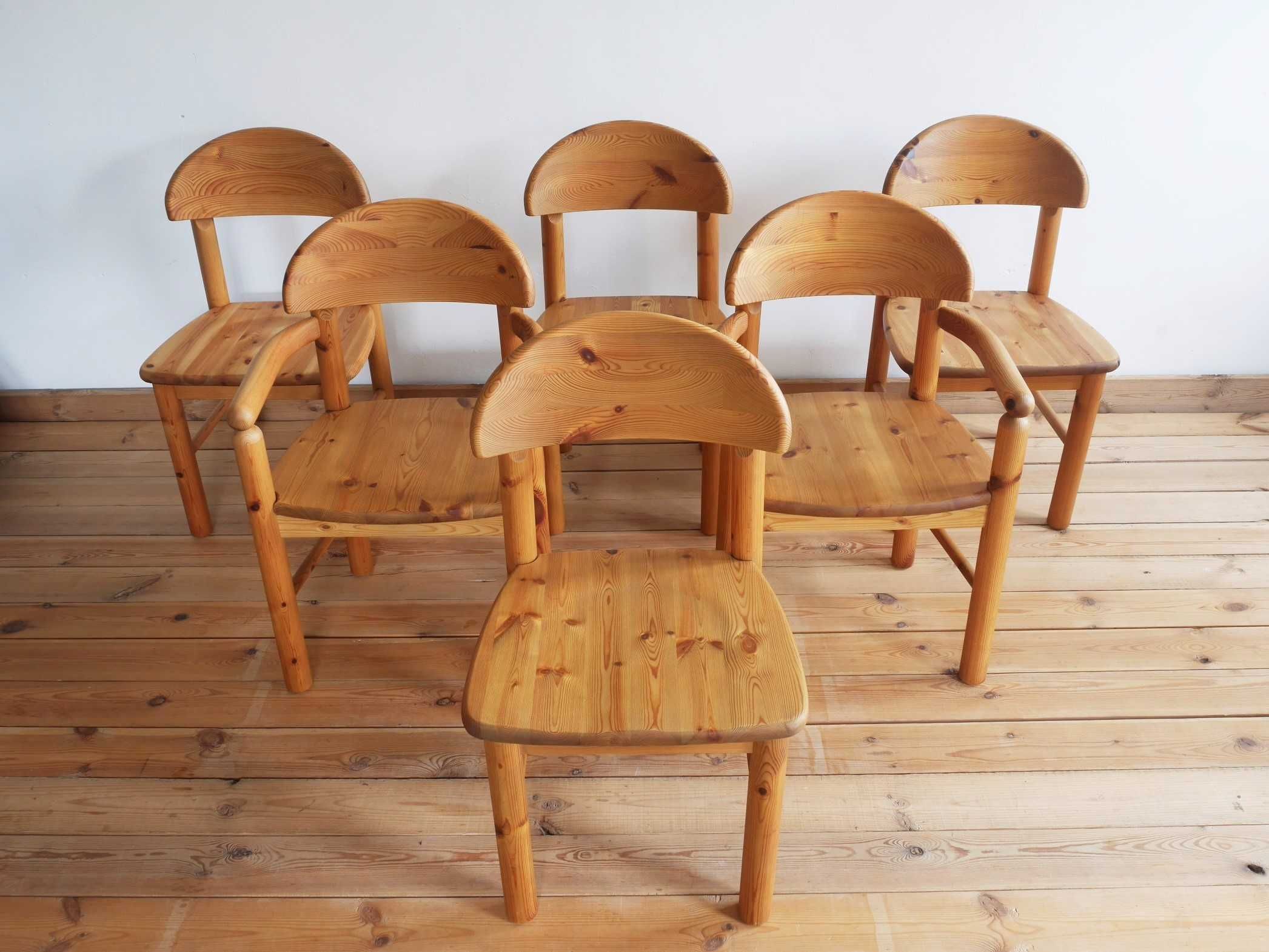 6 sosnowych krzeseł, proj. Rainer Daumiller, Dania, lata 70. Vintage