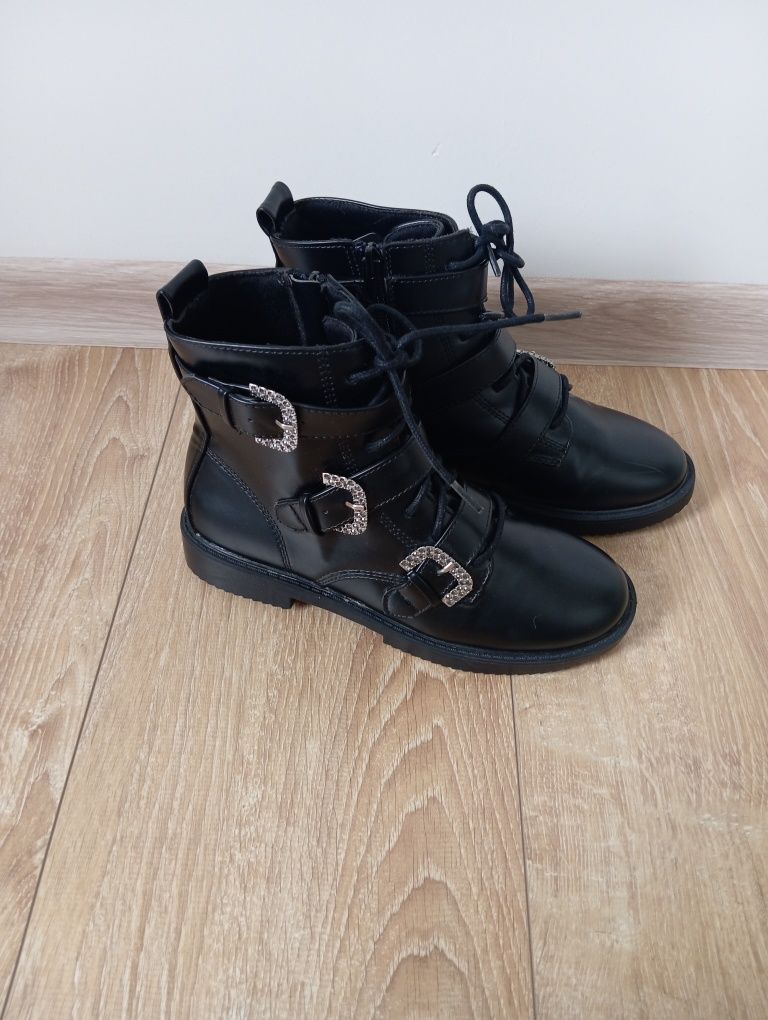 R. 38 jak nowe, botki jesień zima, czarne na zamek, Primark