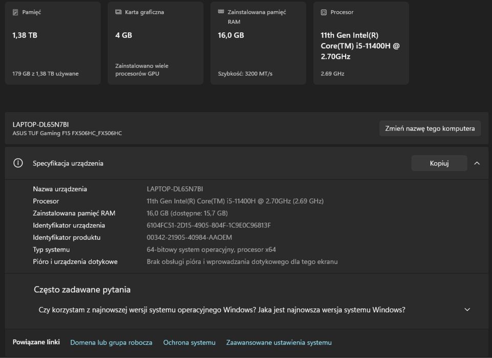 Laptop ASUS TUF Gaming RTX3050