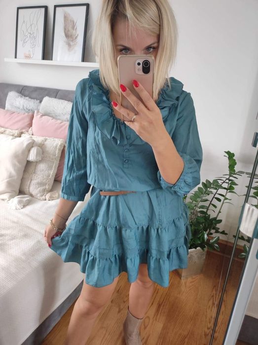 Morska sukienka falbanki rozm M