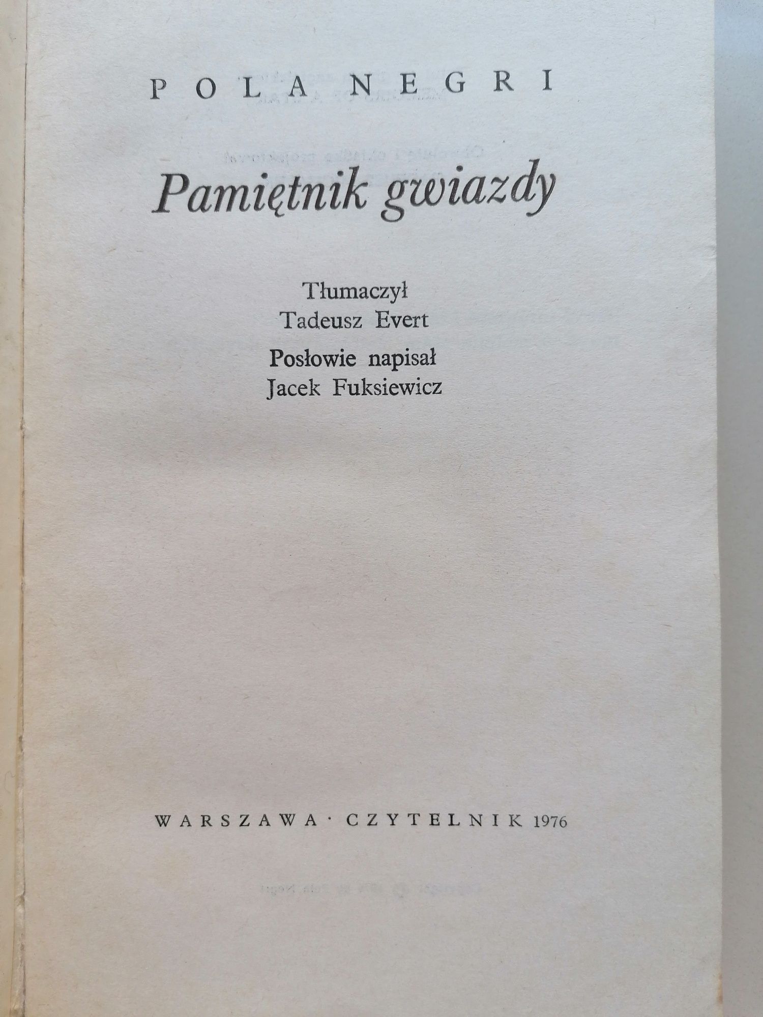 książka Pola Negri Pamiętnik gwiazdy / I wydanie