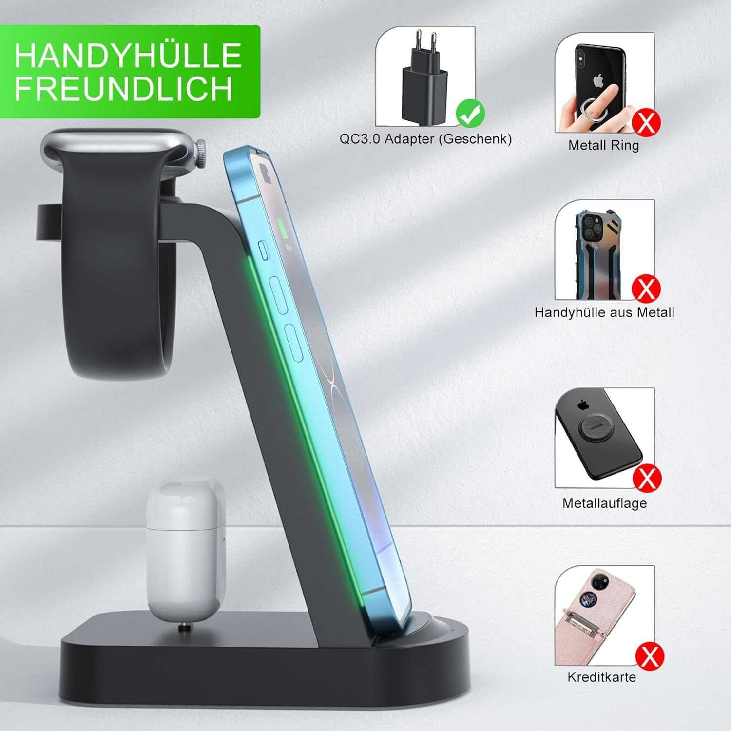 bezprzewodowa ładowarka indukcyjna 3w1 18W kompatybilna z iPhone [2287