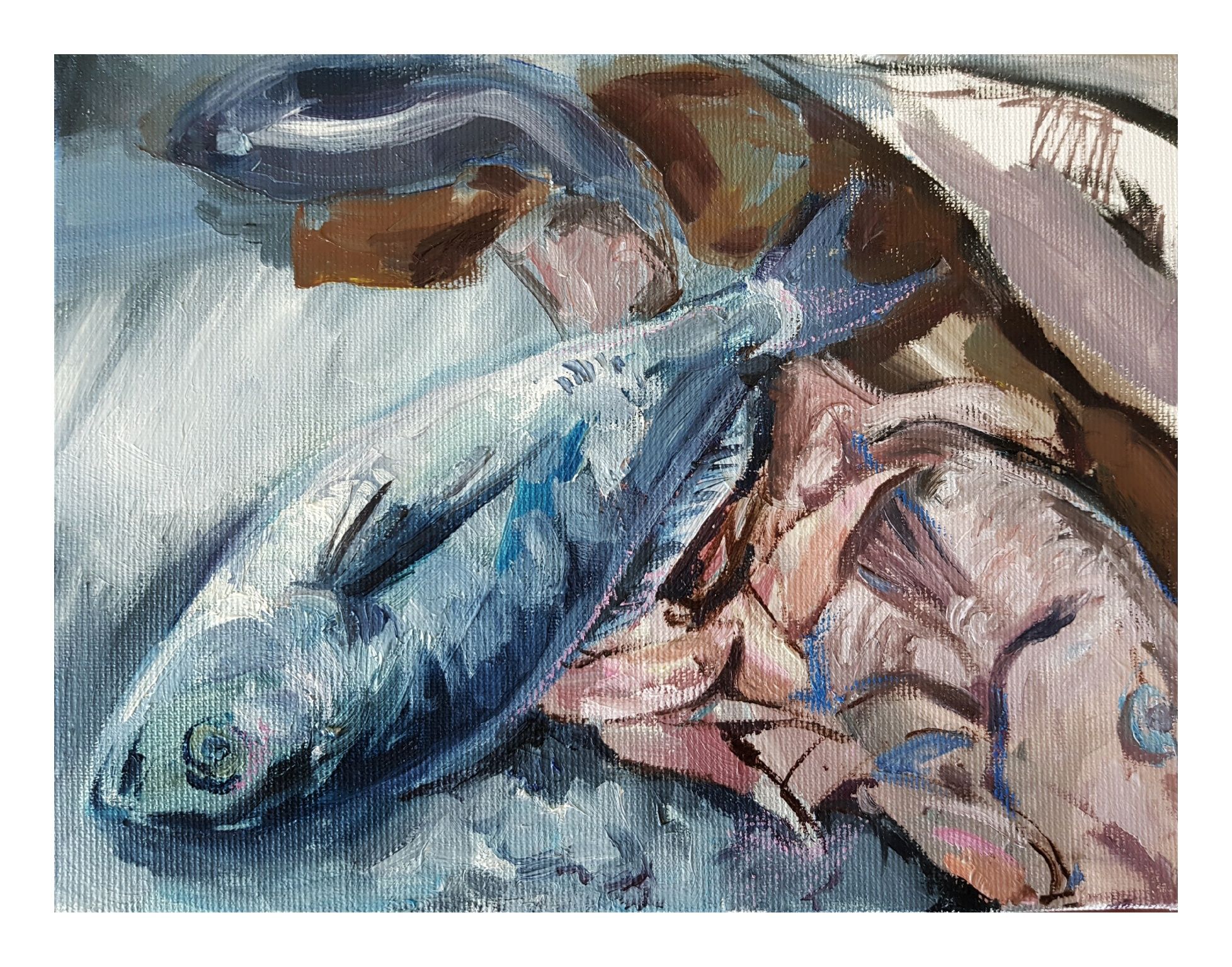 Obraz olejny 18x24cm ryby na płótnie