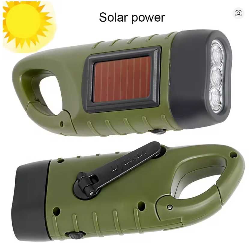 Lanterna LED portátil com manivela Dínamo e painel solar