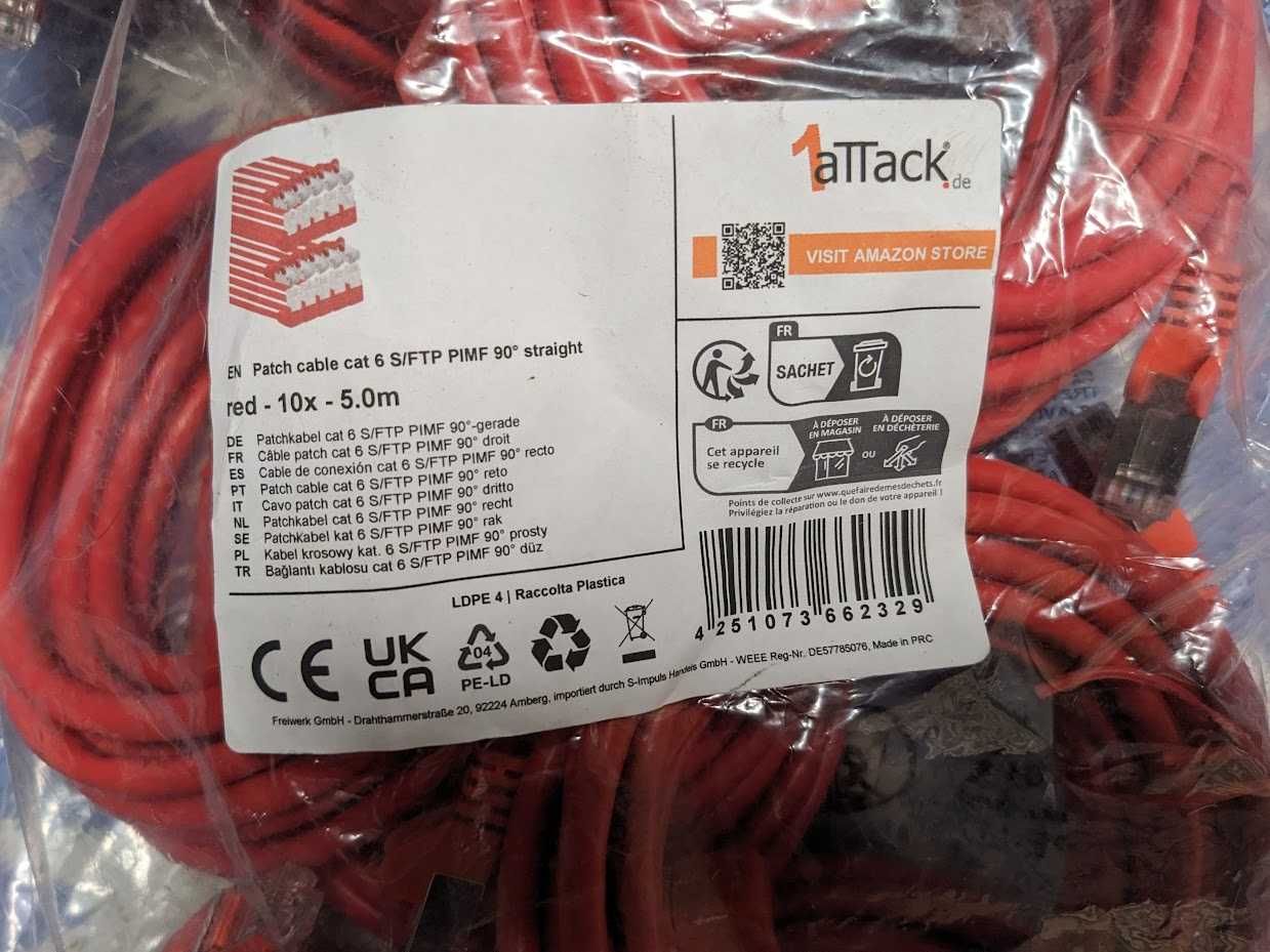 Kabel przewód sieciowy LAN ethernet skrętka patchcord 10 x 5m CAT6