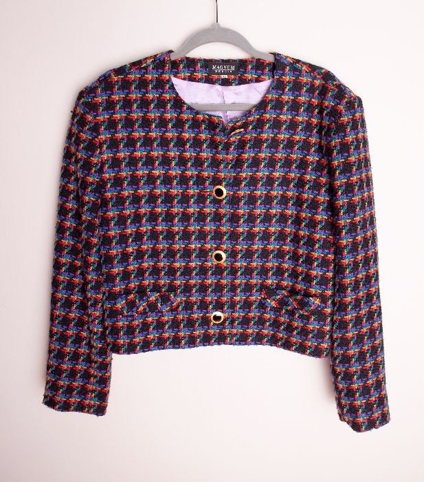 piekny teczowy zakiet vintage premium quality! marynarka z wełną