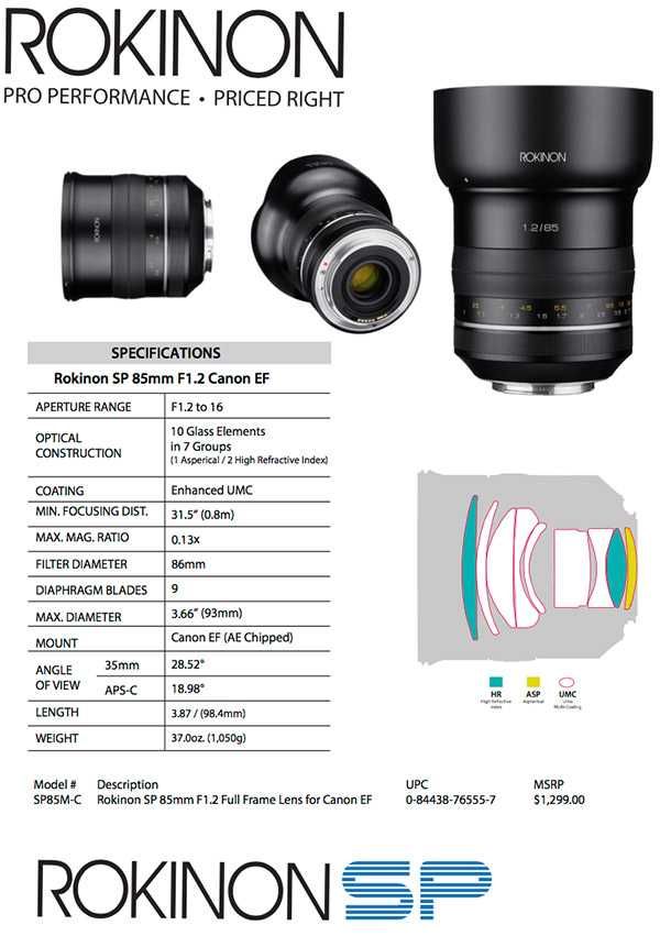 Rokinon Samyang 85mm 1.2 f1.2 Canon Sony Fujifilm Nikon