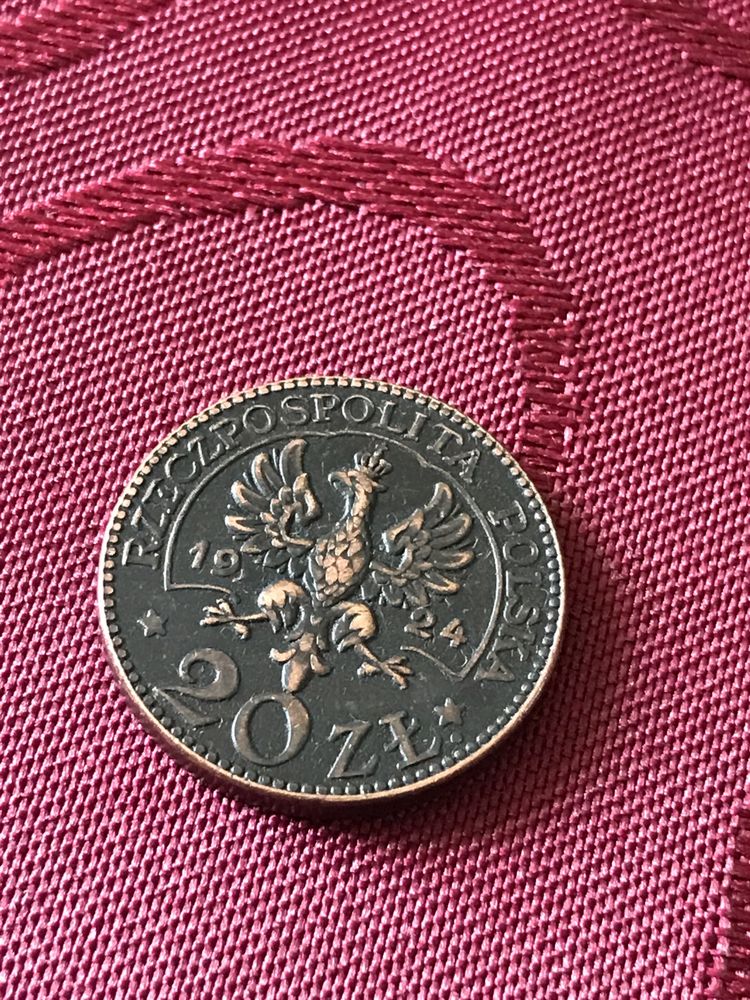 Медная монета 20 польских злотых 1924 год в отличном состоянии