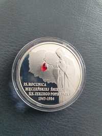 Moneta srebrna 10 zł 25 rocznica śmierci Jerzego Popiełuszki. 2009.