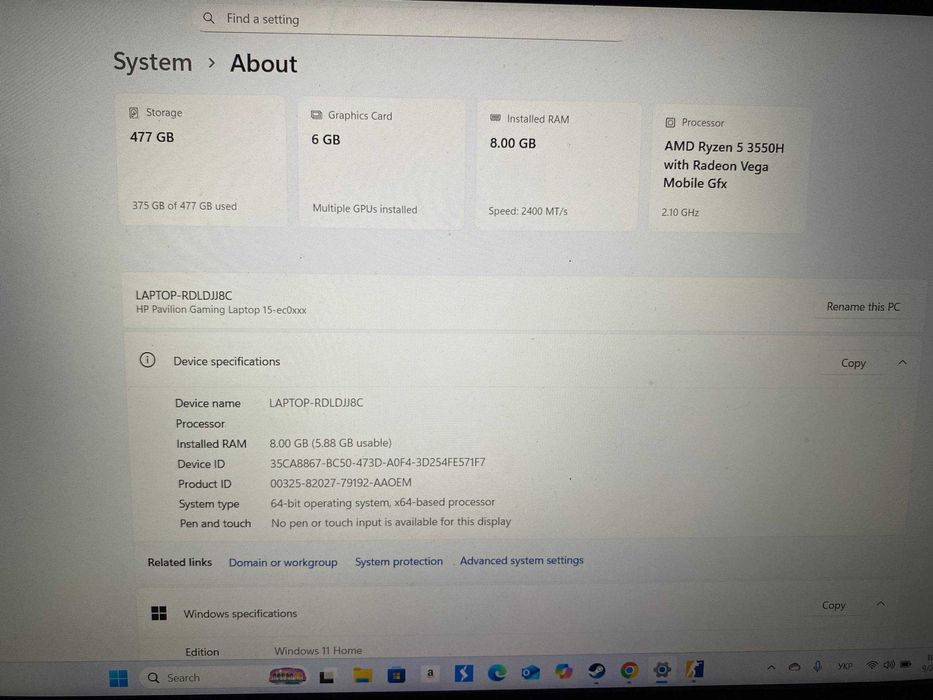 HP Pavilion Gaming 15  15.6"  8GB RAM 512GB 1660