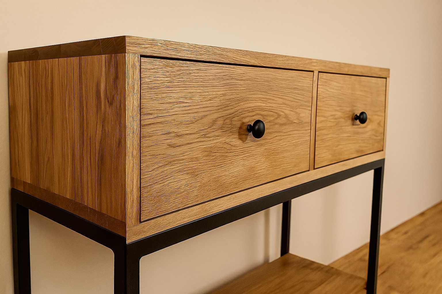 Konsola LOFT z Szufladami, 100% Lite Drewno Dębowe, Dąb.