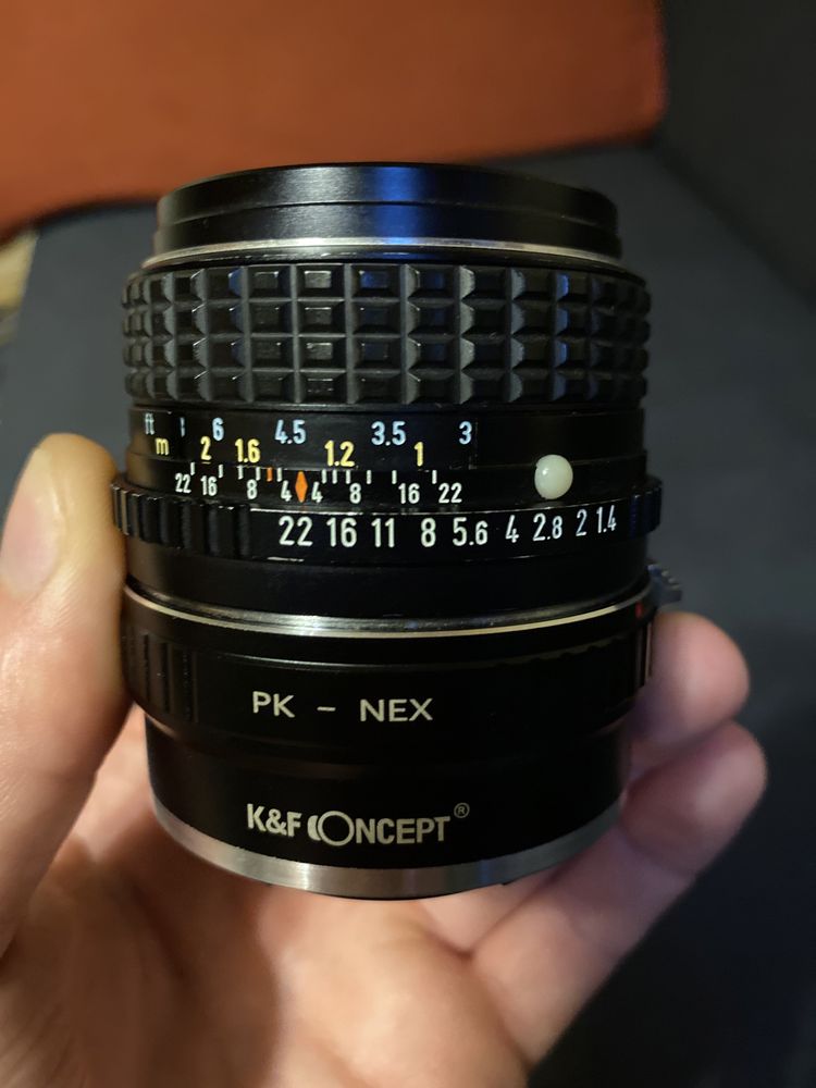 Obiektyw Pentax-M 1:1.4 50mm  + adapter K&F CONCEPT PK-NEX