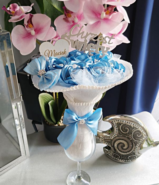 Bukiet na Chrzest Święty z wiecznych róż prezent pamiątka