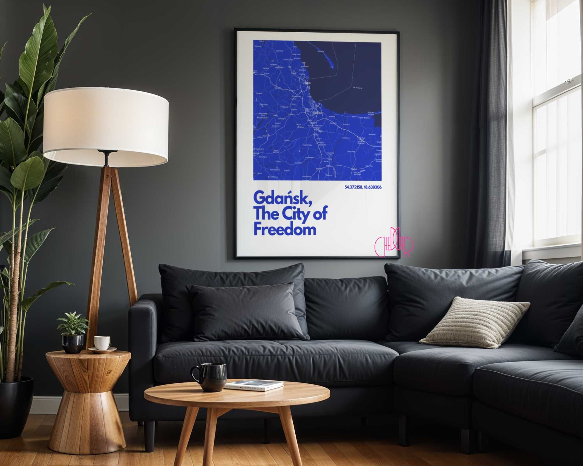 Plakat z mapą Gdańska- miasta wolności