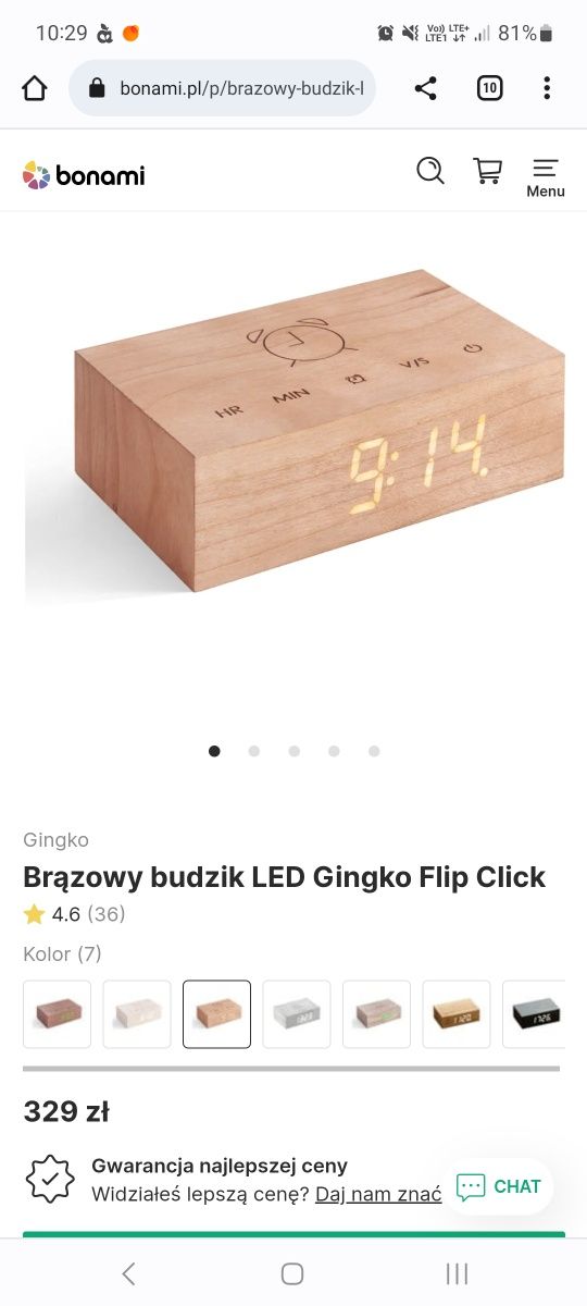 Brązowy budzik LED Gingko Flip Click
4.6
 
(36)