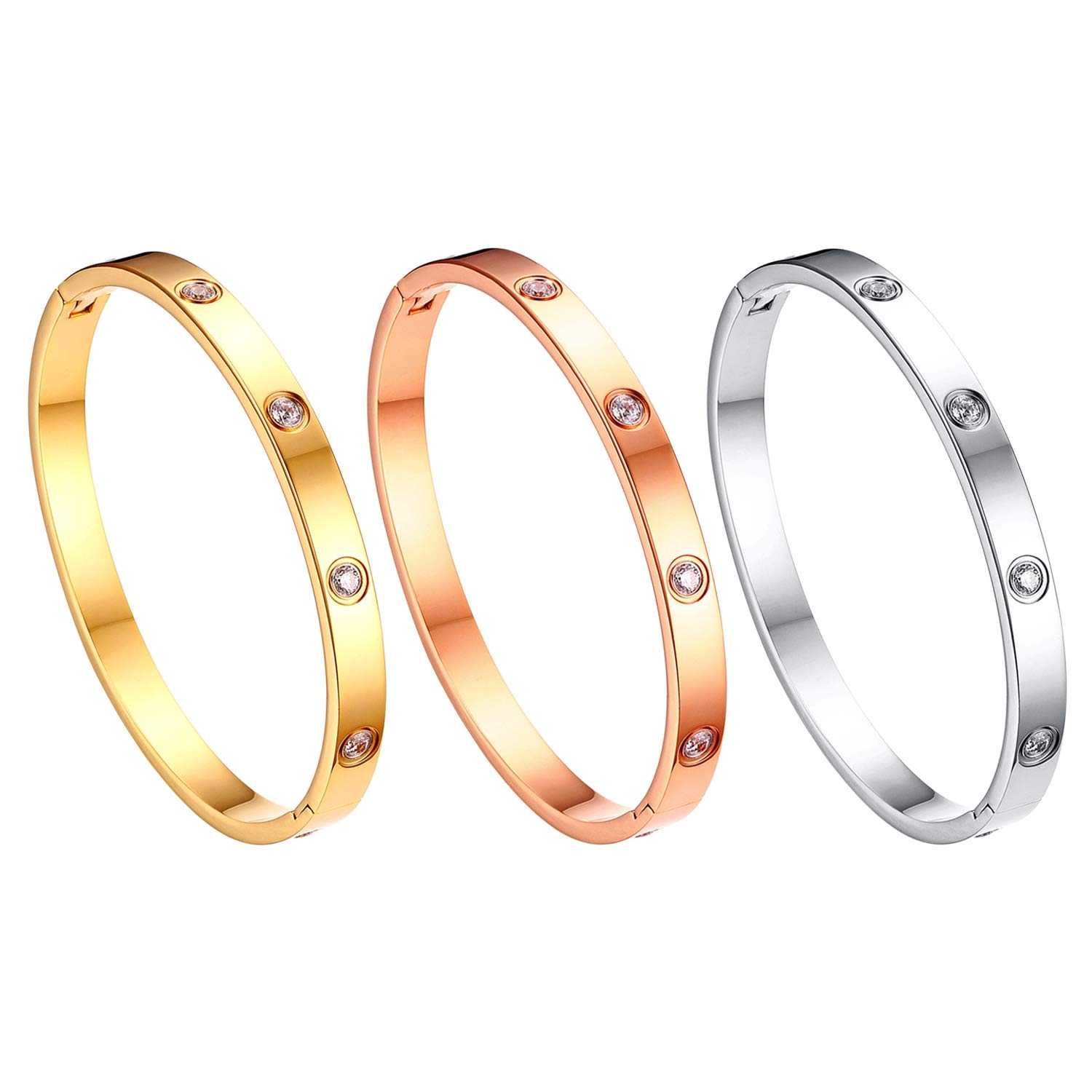 JewelryWe - 3 Bransoletki Damskie ze Stali Nierdzewnej z Cyrkoniami
