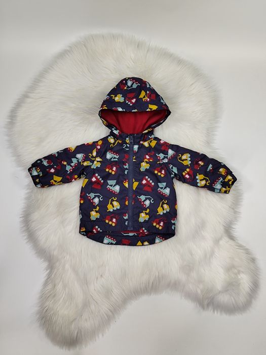 Fioletowa kurtka wiatrówka koparki autka budowlane Peacocks rozmiar 68