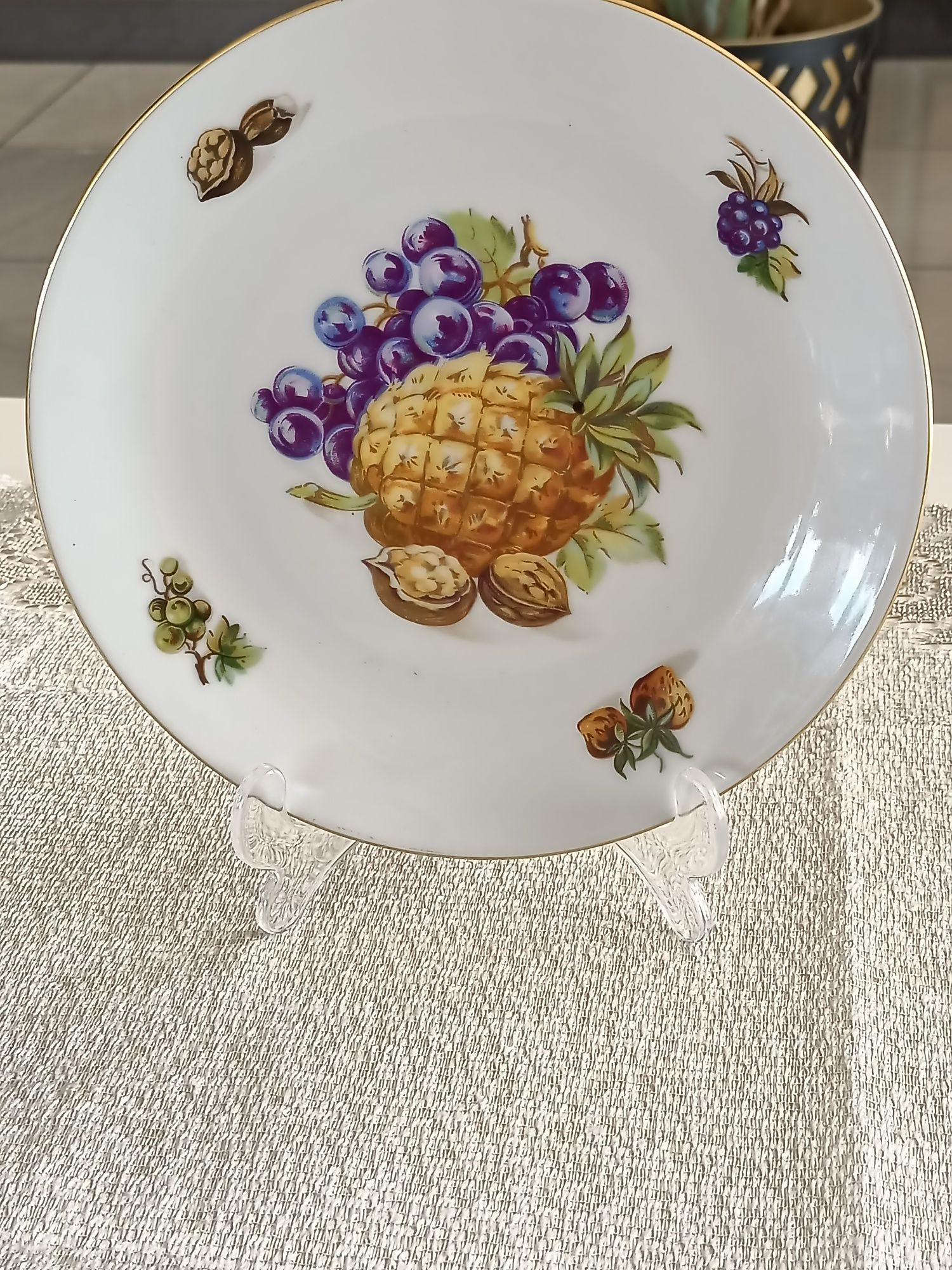 Talerz deserowy Czechoslovakia owoce ananas na ciasto , sery