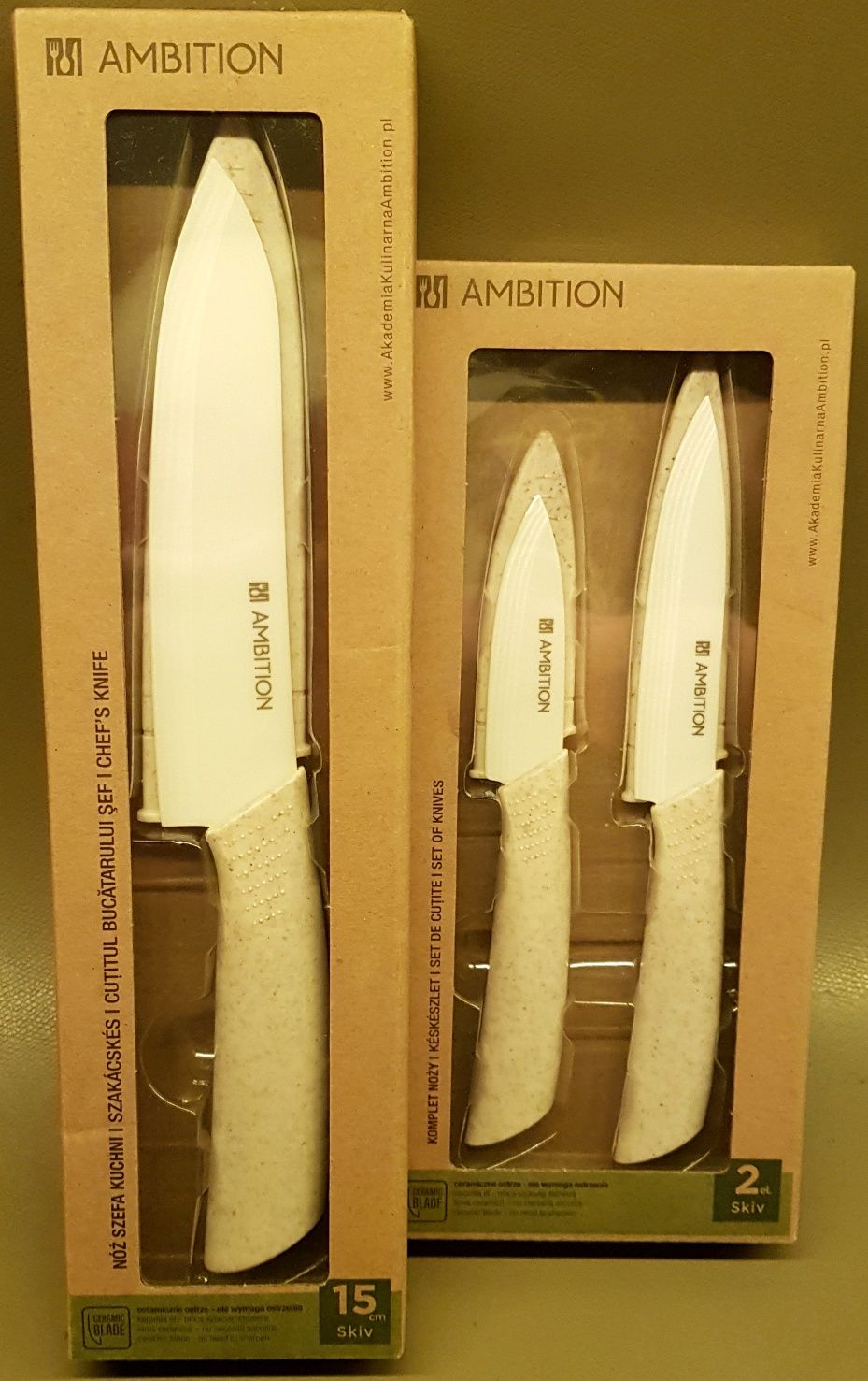 Trzy noże Ambition + serwetnik