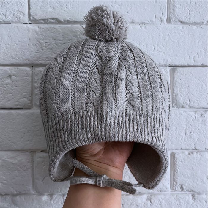 H&M 62/68cm 3-6m szara zimowa czapka z pomponem
