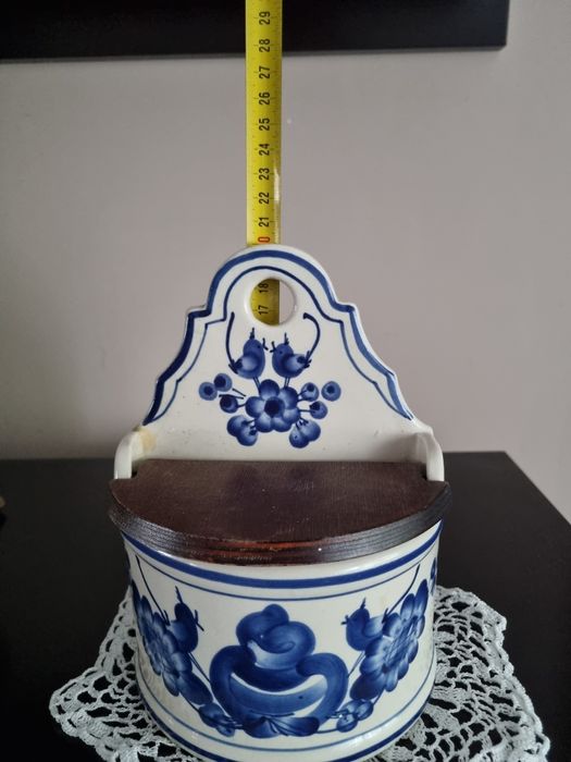 Solniczka fajans Włocławek niebieska duża