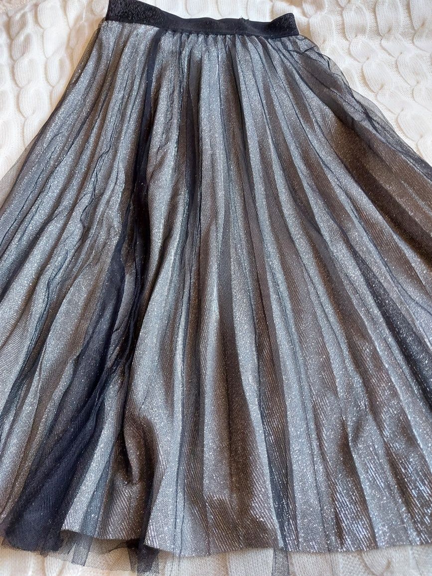 Sinsay spódnica maxi plisowane srebrna srebrno czarna nowa xs s 34 36
