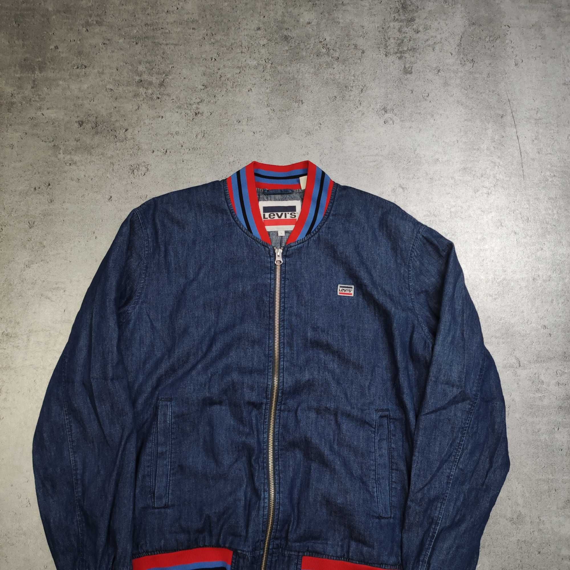DAMSKA PREMIUM Kurtka Bomberka Lekka Jeansowa Levis Naszywka Logo Haft