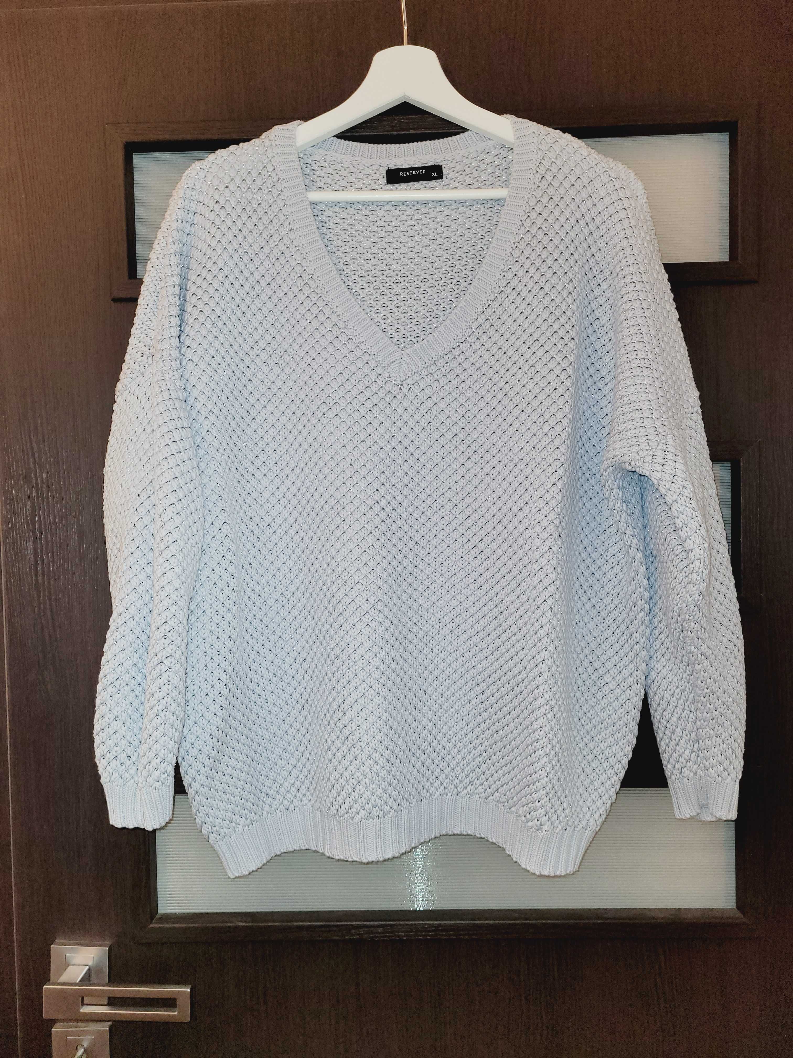 RESERVED Błękitny niebieski sweter oversize bawełna r. 42