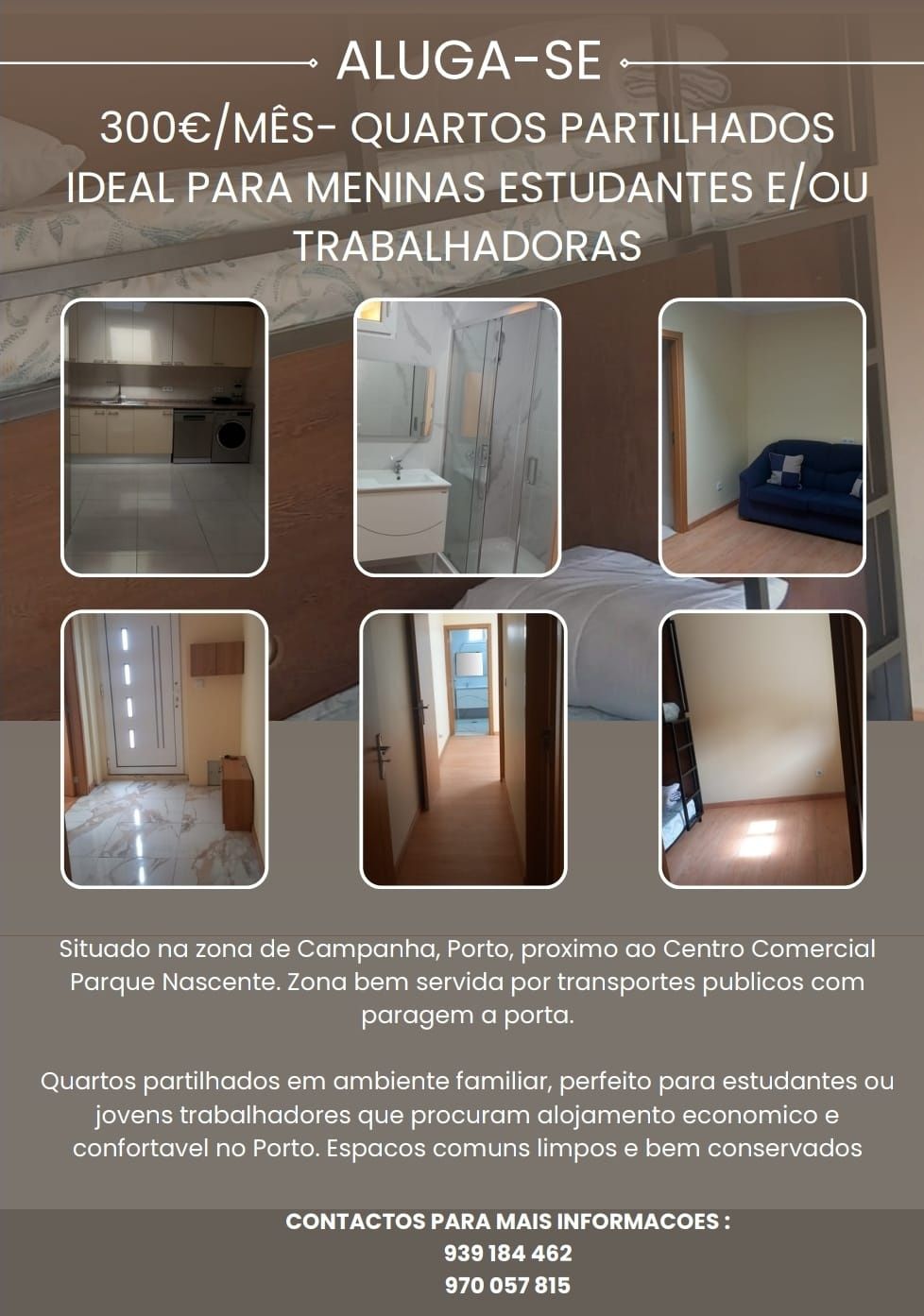 Aluga-se quartos partilhados