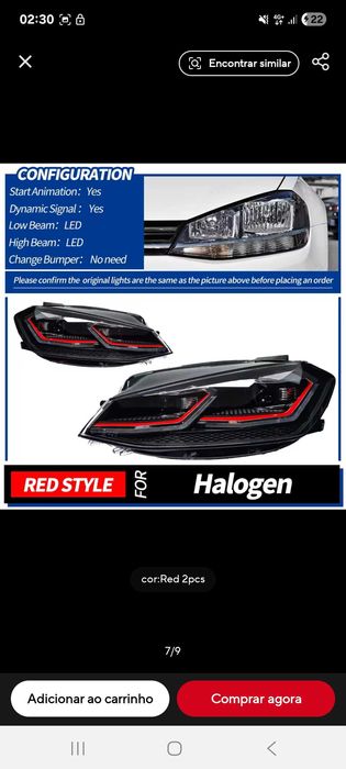 Faróis Golf 7.5 LED