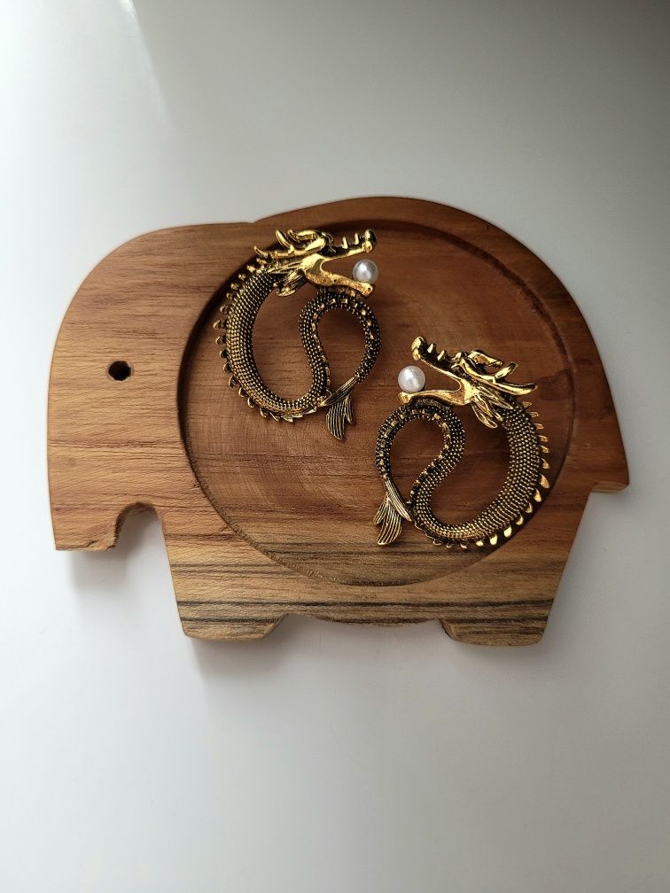 Duże złote kolczyki smok Japonia Korea japan korean dragon earrings
