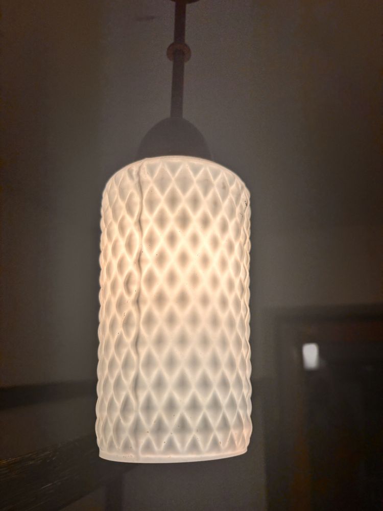Lampa szklany klosz bialy +miedz