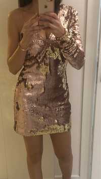 Sukienka cous XS cekinowa rozowo złota