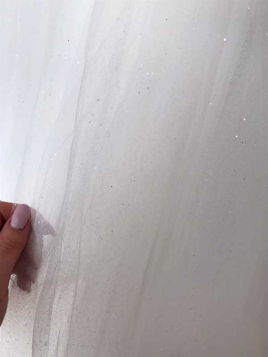 Suknia ślubna tiulowa brokatowa biała koronkowa