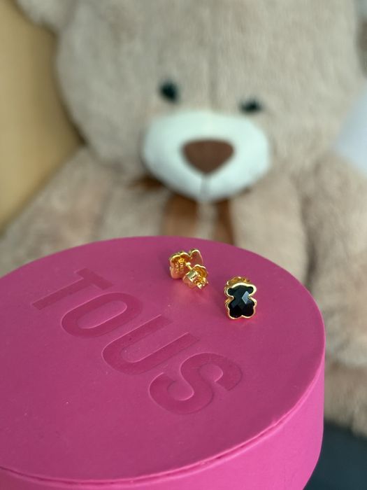 Kolczyki TOUS 10 mm stan idealby pozlacane onyks czarne